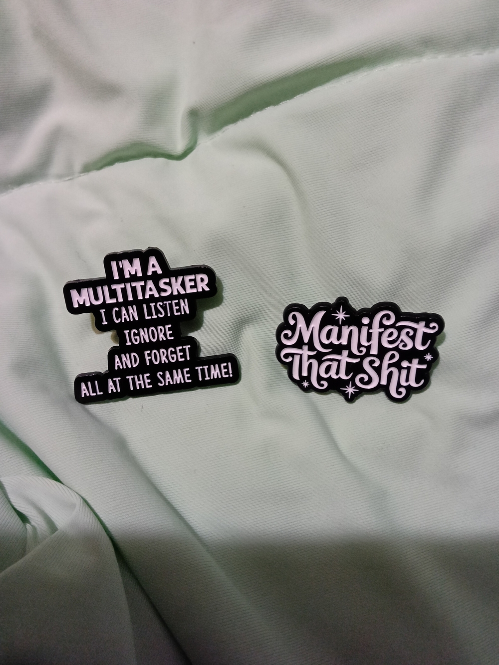 Humorous Black & White 'I'm a Multitasker' Brooch Set
